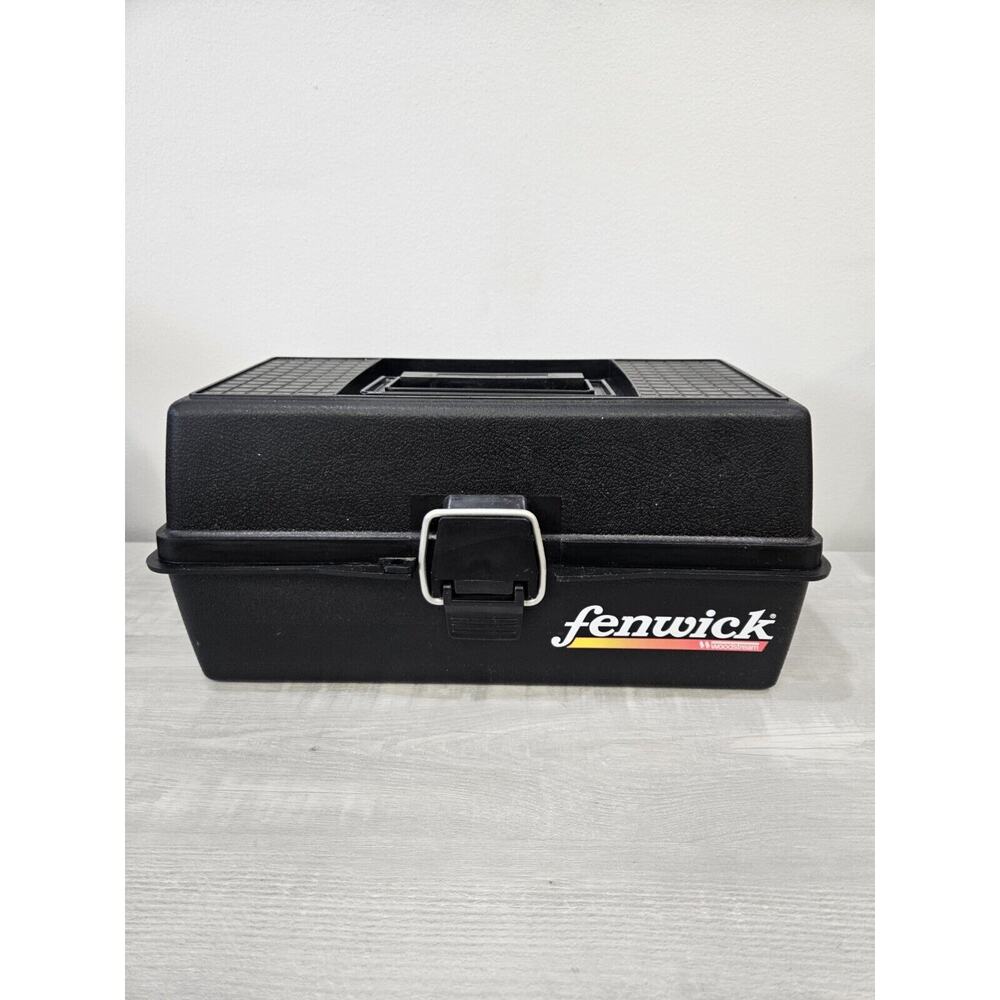 Vintage Black FENWICK by WOODSTREAM 2-Tray Fishing Tackle Box USA Made